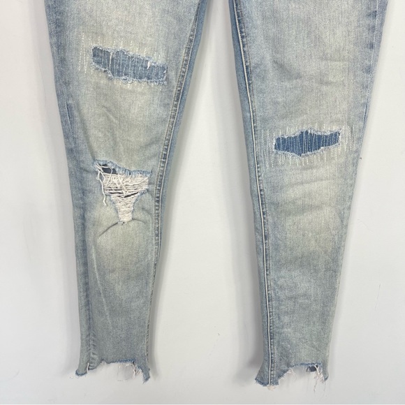 Rag & Bone Ankle Skinny Jeans in Lynn Holes 28 Chewed Hem Patchwork Light Wash - Picture 8 of 16